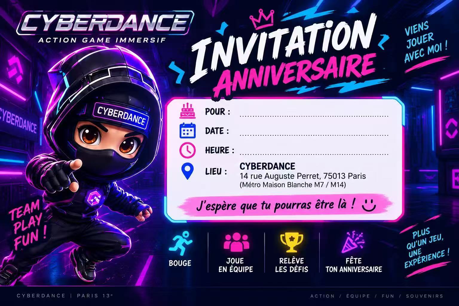 CyberDance birthday invitation — back